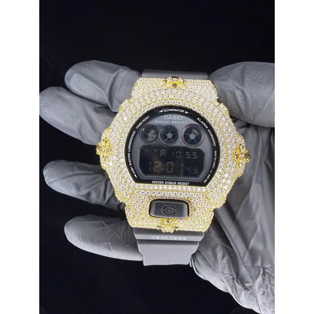 Casio G-Shock DW6900 Custom Iced Moissanite Watch VVS1 D Color Bust Down Digital